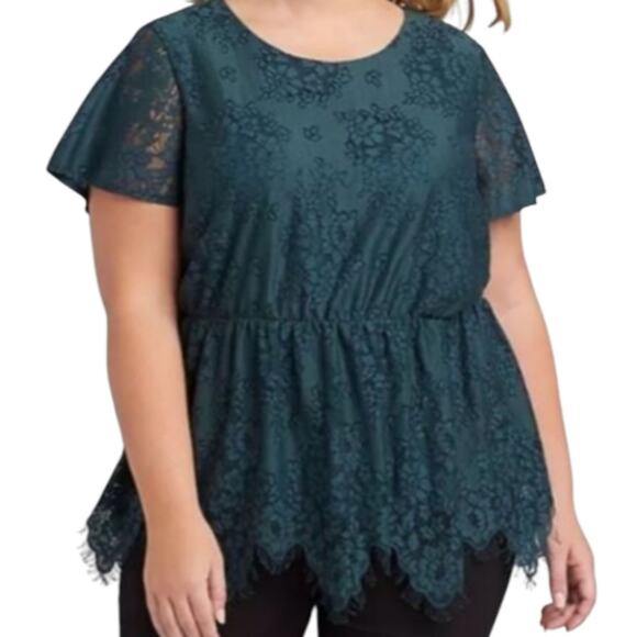 Lane Bryant Elegant Lace Peplum Dark Teal Top Plus Size 18‎ 2X - Picture 1 of 6